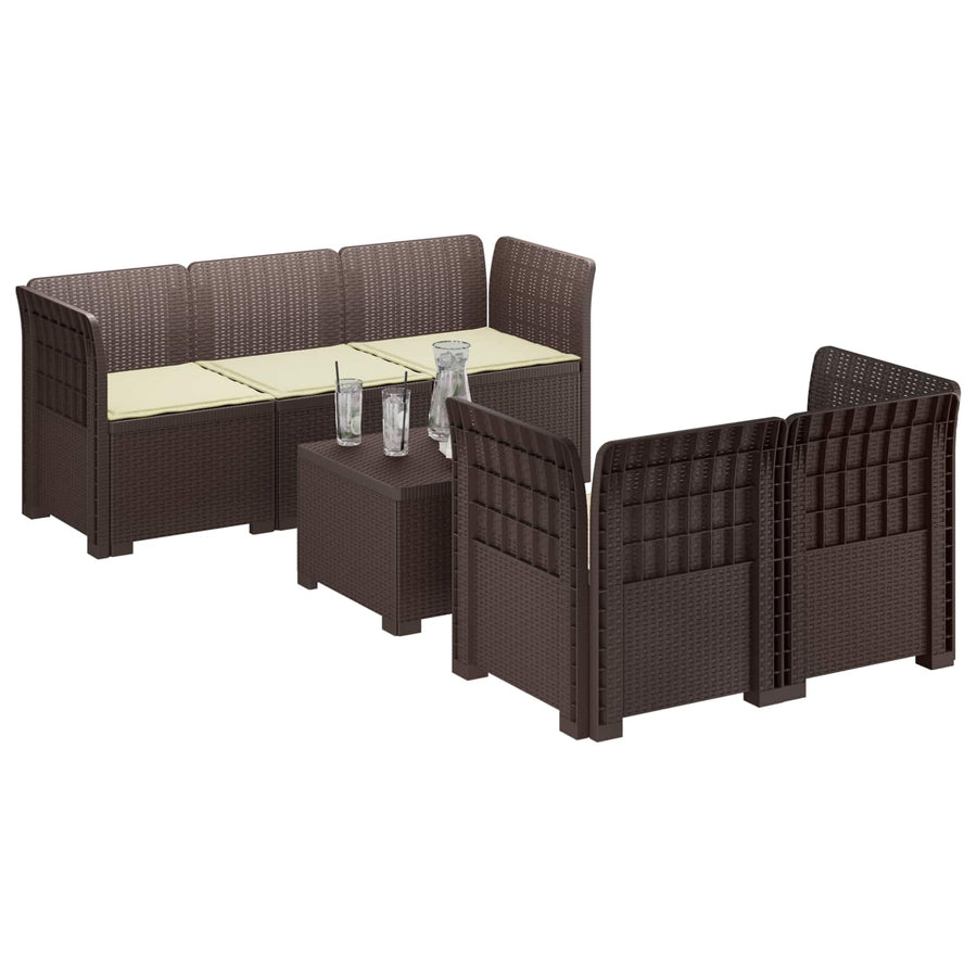 5-Zits Tuin Sofa met Kussens Rattan Look PP Bruin