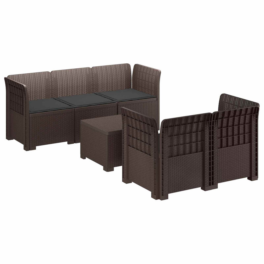 5-Zits Tuin Sofa met Kussens Rattan Look PP Bruin