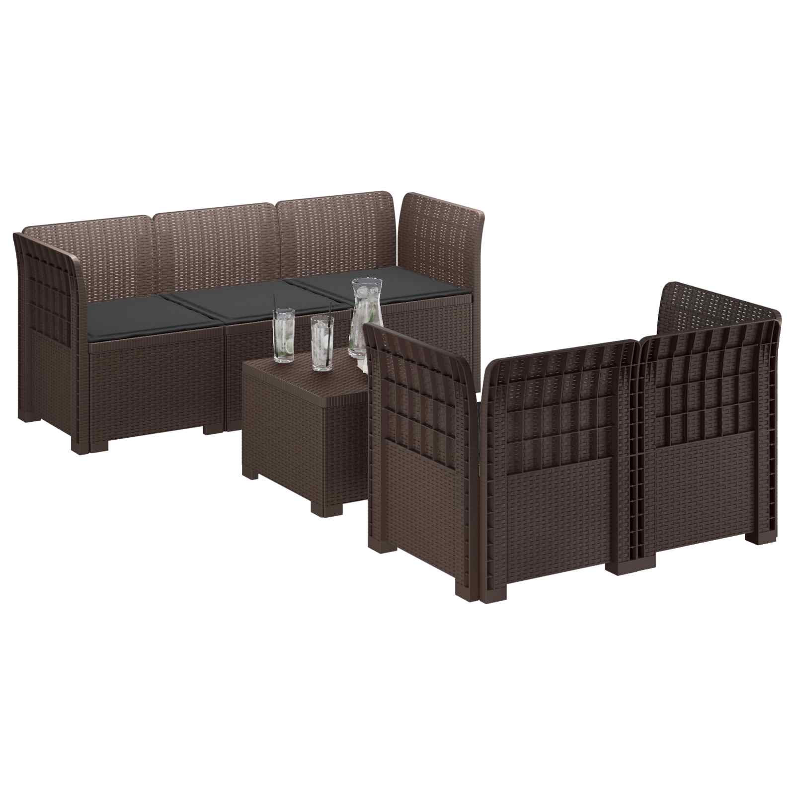 5-Zits Tuin Sofa met Kussens Rattan Look PP Bruin