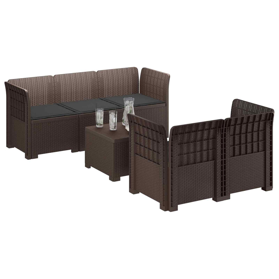 5-Zits Tuin Sofa met Kussens Rattan Look PP Bruin