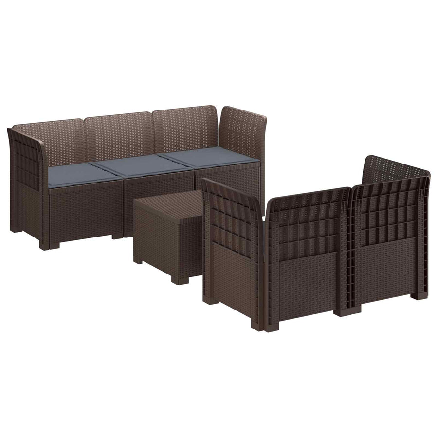 5-Zits Tuin Sofa met Kussens Rattan Look PP Bruin