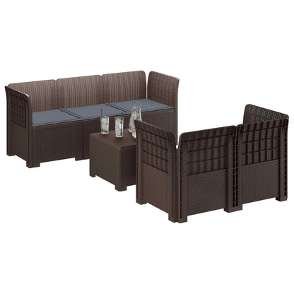 5-Zits Tuin Sofa met Kussens Rattan Look PP Bruin