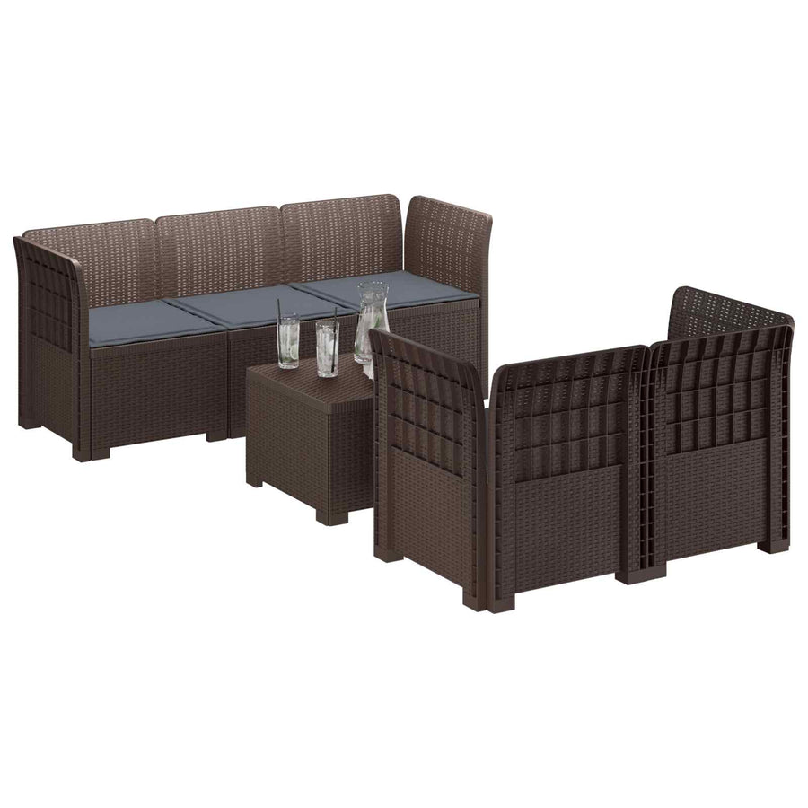 5-Zits Tuin Sofa met Kussens Rattan Look PP Bruin