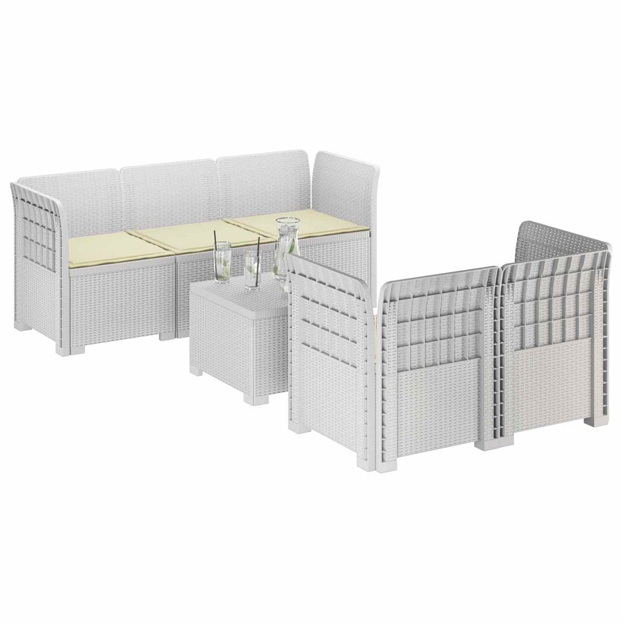 5-Zits Tuin Sofa met Kussens Rattan Look PP Wit