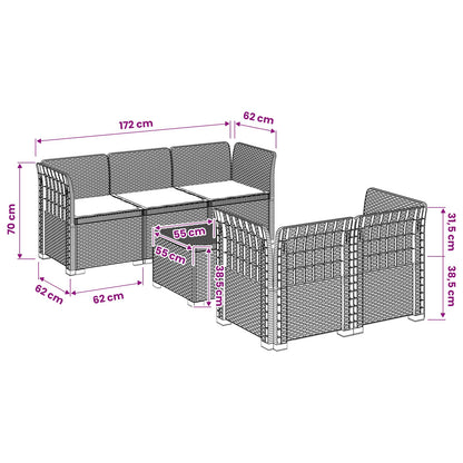 5-Zits Tuin Sofa met Kussens Rattan Look PP Wit