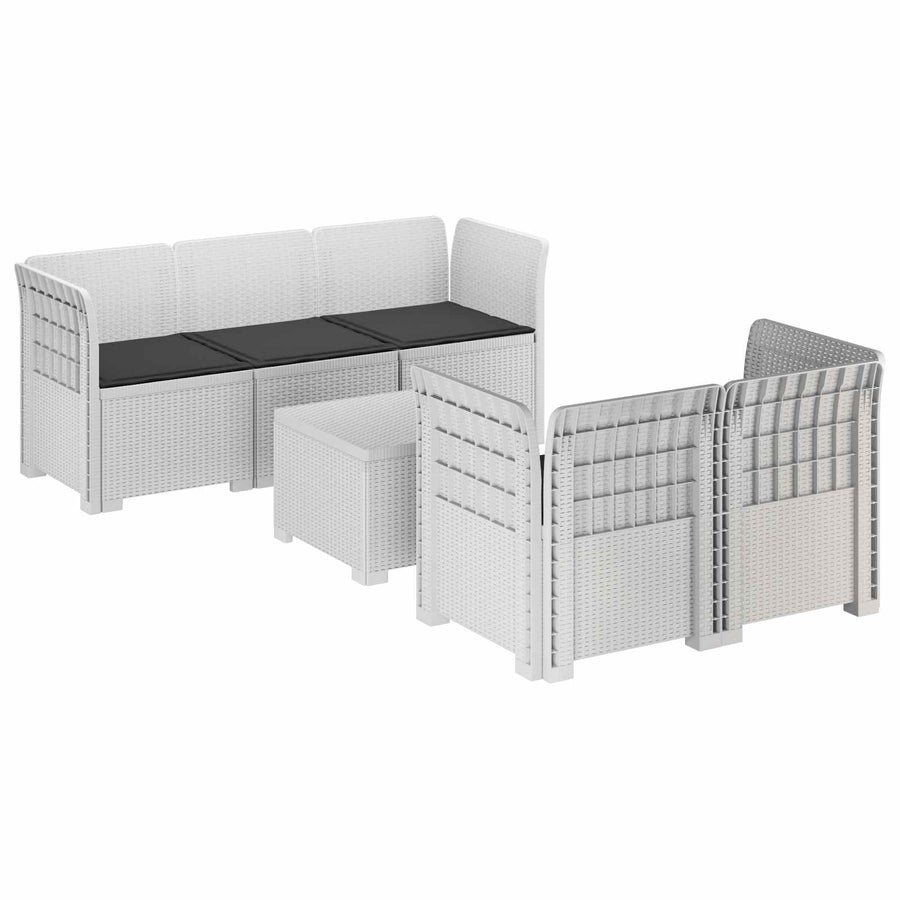 5-Zits Tuin Sofa met Kussens Rattan Look PP Wit