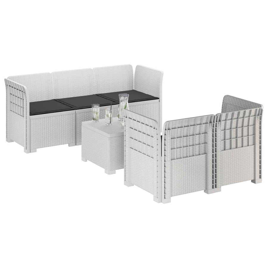 5-Zits Tuin Sofa met Kussens Rattan Look PP Wit
