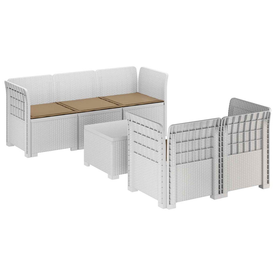 5-Zits Tuin Sofa met Kussens Rattan Look PP Wit
