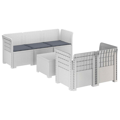 5-Zits Tuin Sofa met Kussens Rattan Look PP Wit
