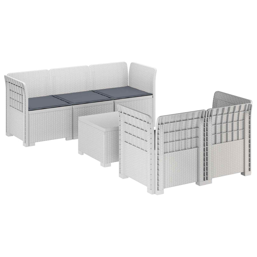 5-Zits Tuin Sofa met Kussens Rattan Look PP Wit