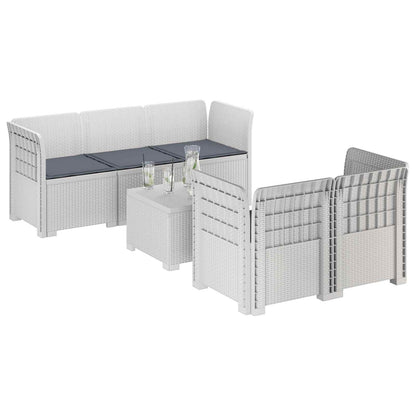 5-Zits Tuin Sofa met Kussens Rattan Look PP Wit