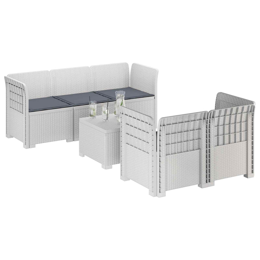 5-Zits Tuin Sofa met Kussens Rattan Look PP Wit