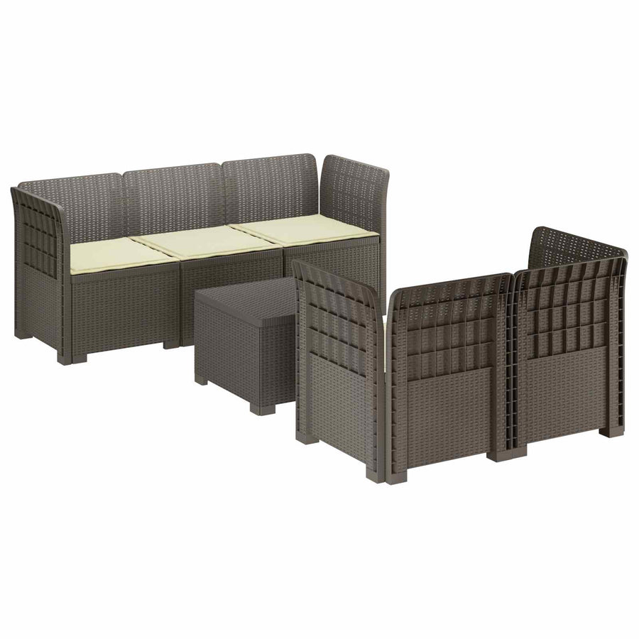 5-Zits Tuin Sofa met Kussens Rattan Look PP Lichtgrijs