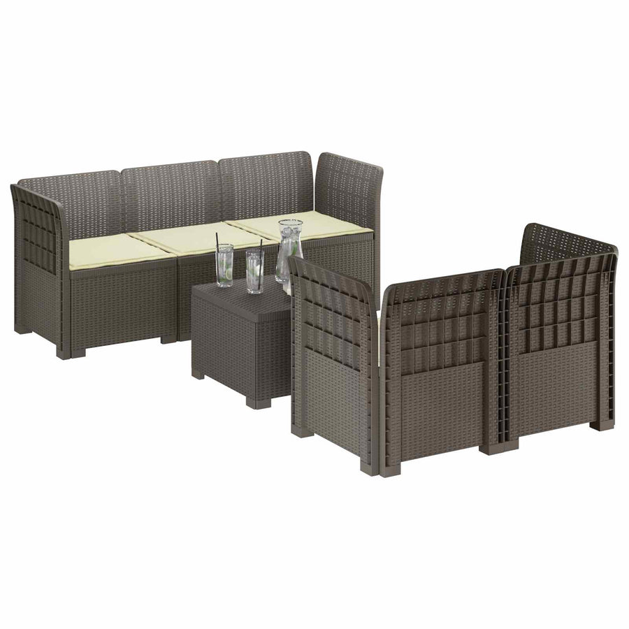 5-Zits Tuin Sofa met Kussens Rattan Look PP Lichtgrijs