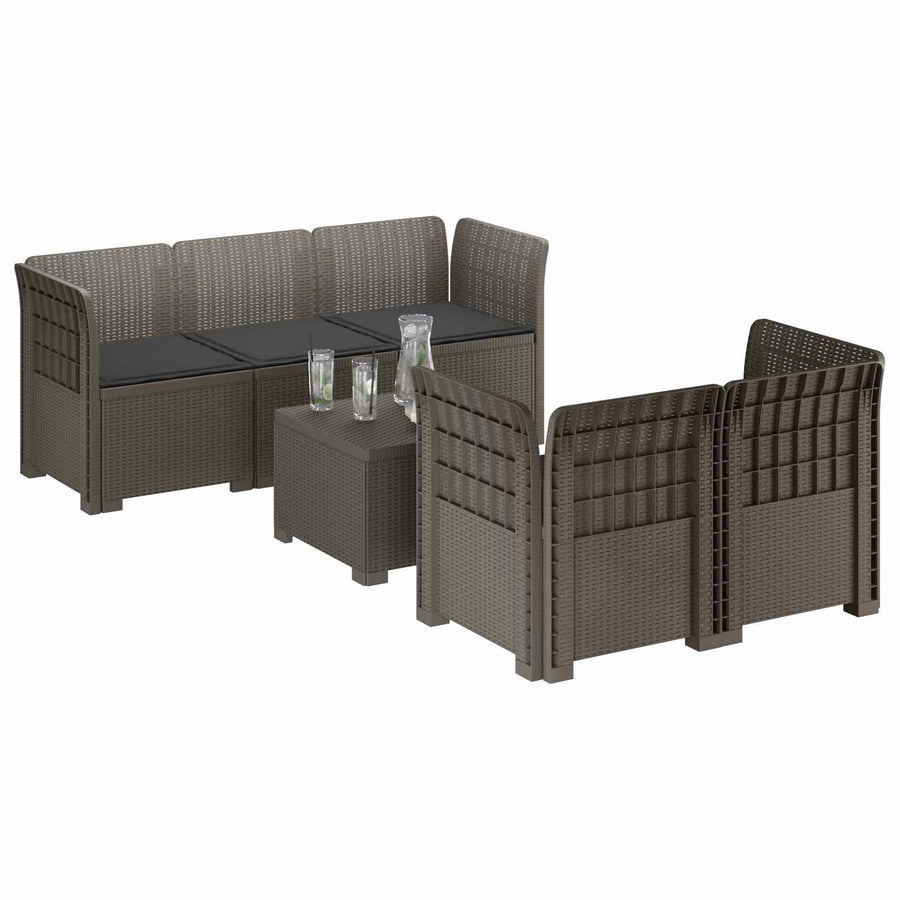 5-Zits Tuin Sofa met Kussens Rattan Look PP Lichtgrijs