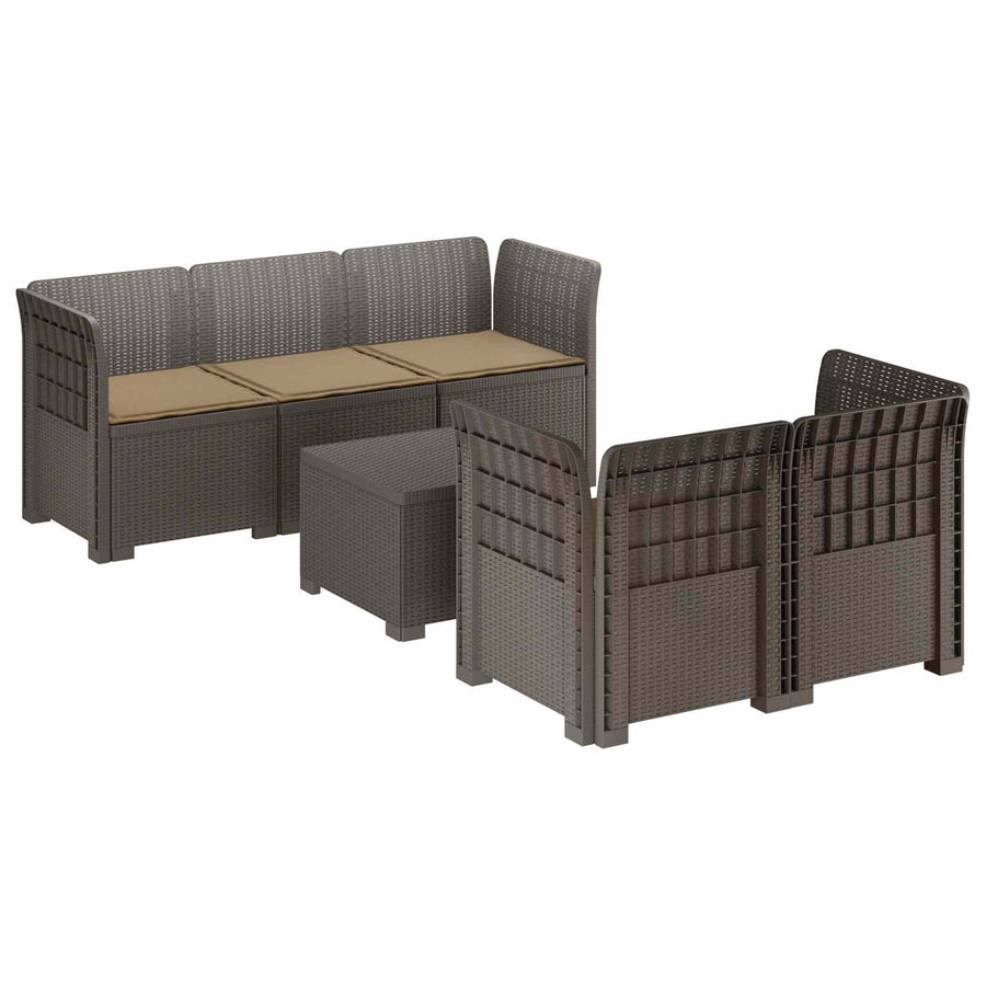 5-Zits Tuin Sofa met Kussens Rattan Look PP Lichtgrijs