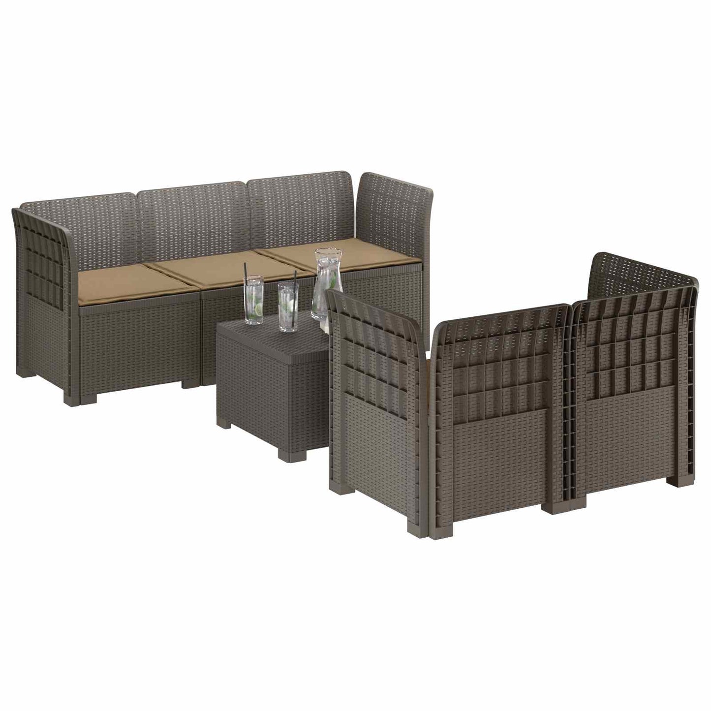 5-Zits Tuin Sofa met Kussens Rattan Look PP Lichtgrijs