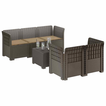 5-Zits Tuin Sofa met Kussens Rattan Look PP Lichtgrijs