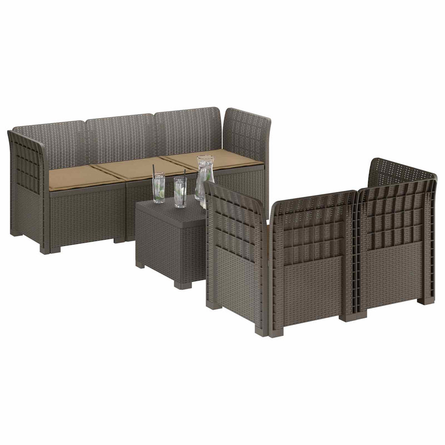 5-Zits Tuin Sofa met Kussens Rattan Look PP Lichtgrijs