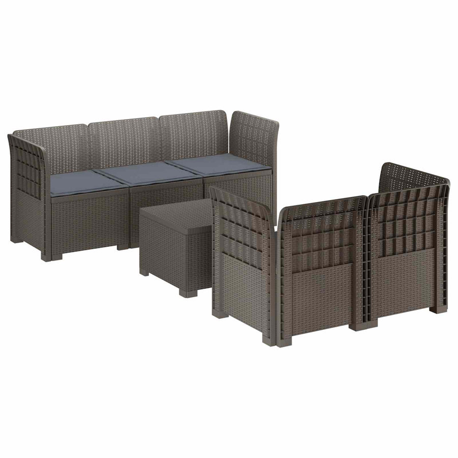 5-Zits Tuin Sofa met Kussens Rattan Look PP Lichtgrijs
