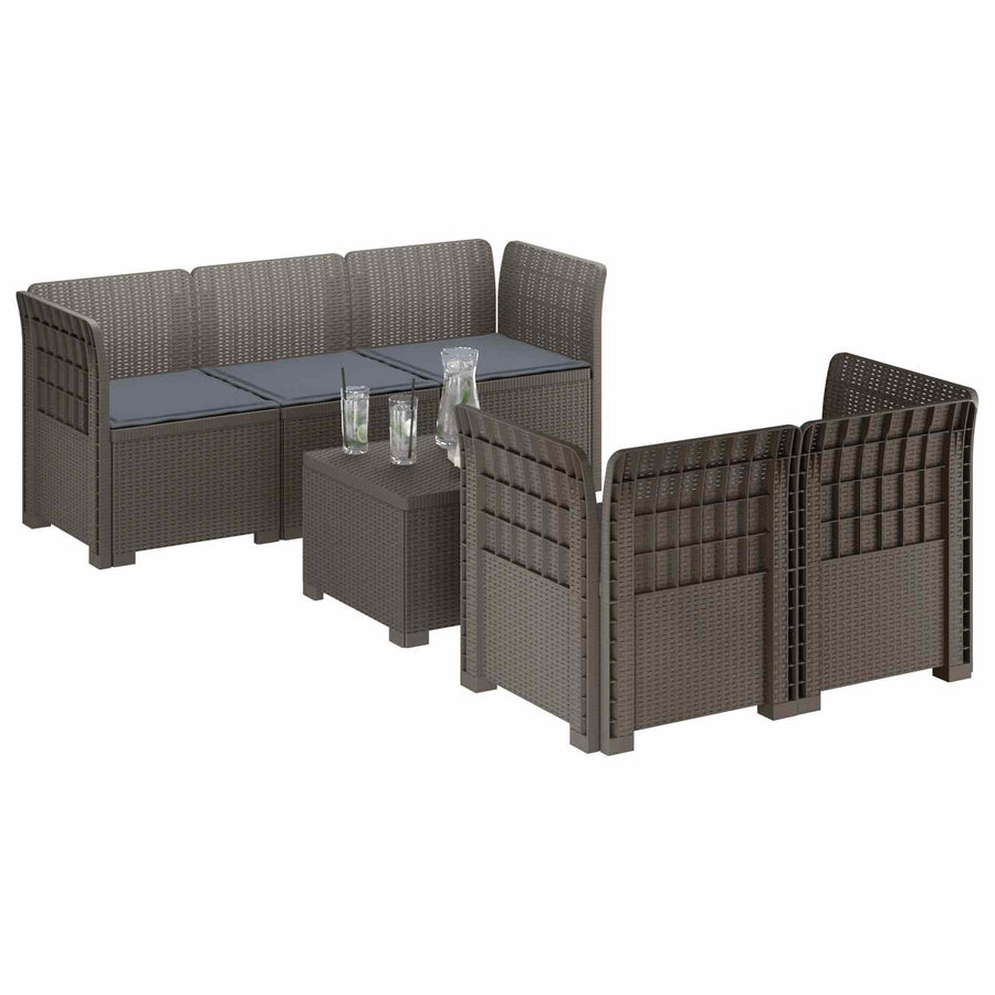 5-Zits Tuin Sofa met Kussens Rattan Look PP Lichtgrijs
