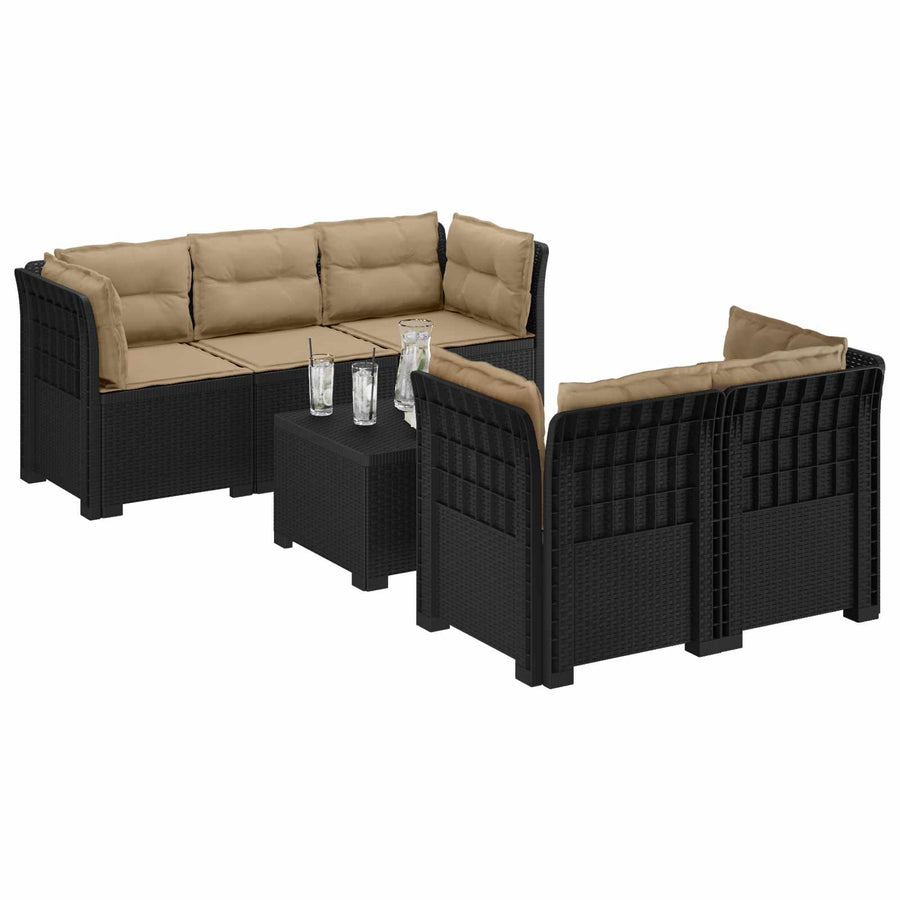 5-Zits Tuin Sofa met Kussens Rattan Look PP Antraciet