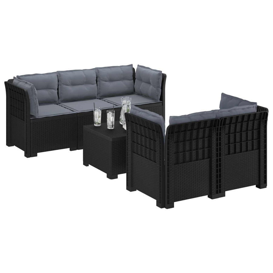 5-Zits Tuin Sofa met Kussens Rattan Look PP Antraciet
