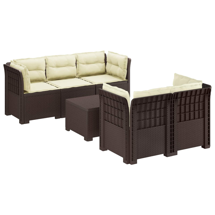 5-Zits Tuin Sofa met Kussens Rattan Look PP Bruin