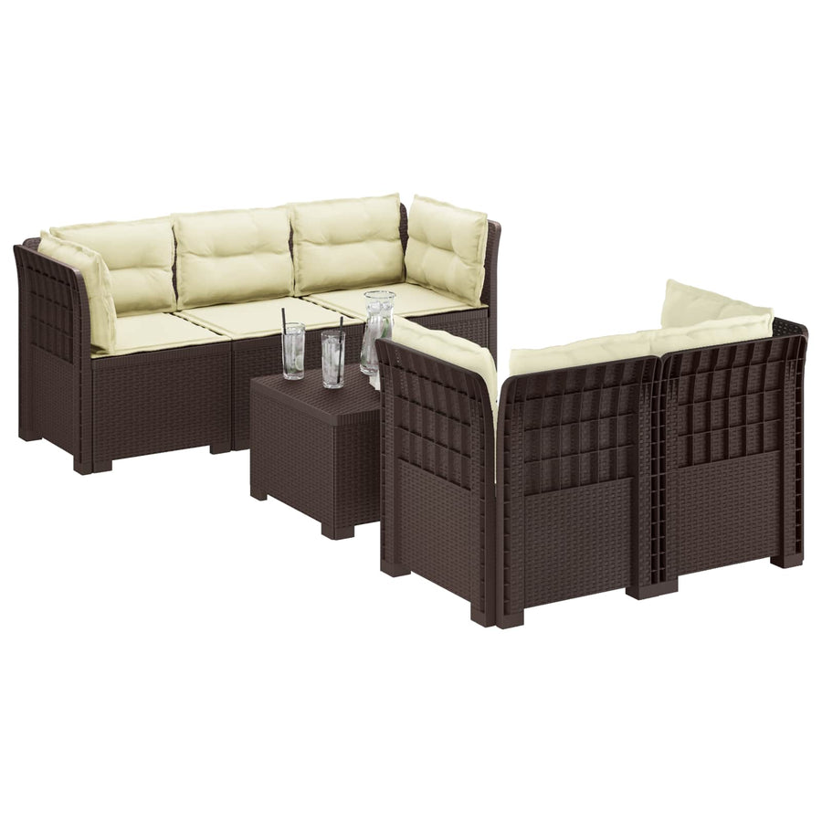 5-Zits Tuin Sofa met Kussens Rattan Look PP Bruin