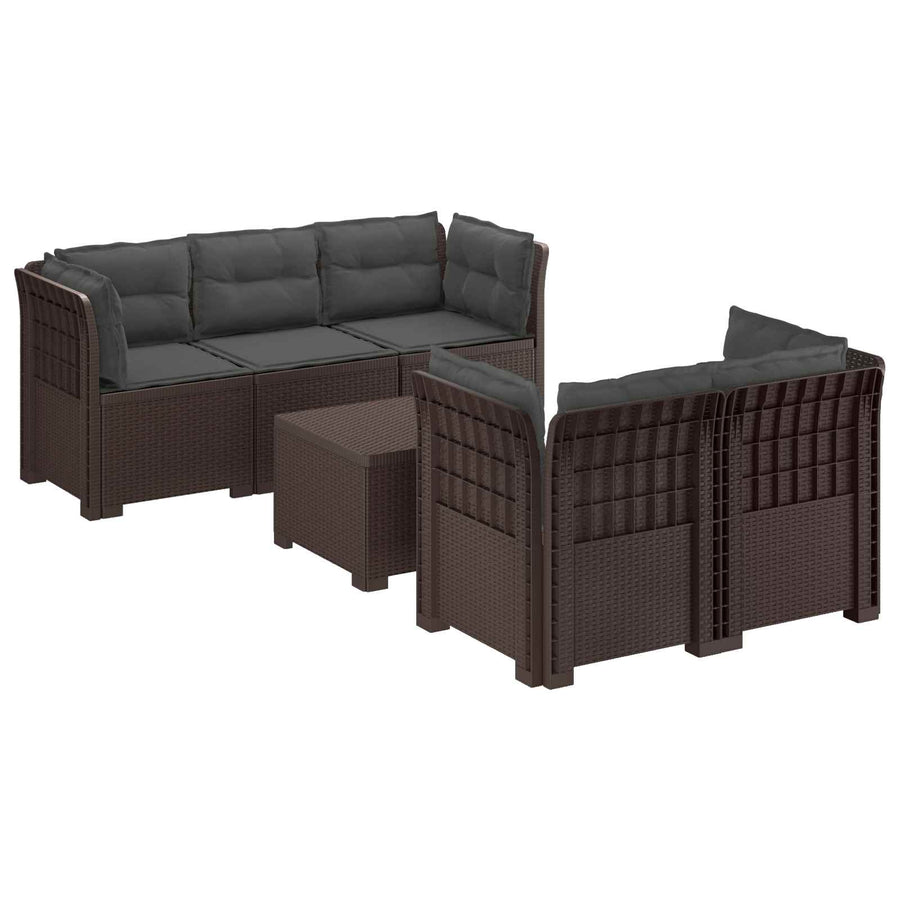 5-Zits Tuin Sofa met Kussens Rattan Look PP Bruin
