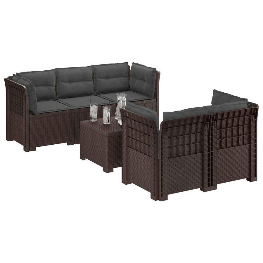 5-Zits Tuin Sofa met Kussens Rattan Look PP Bruin