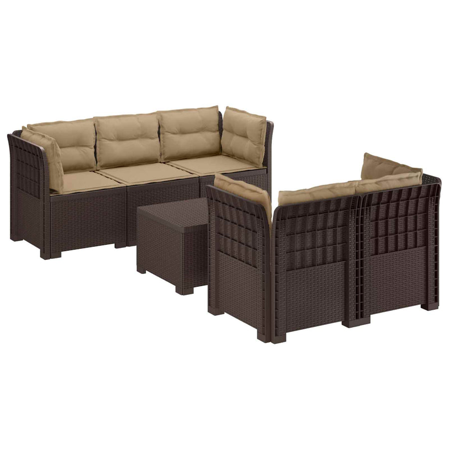 5-Zits Tuin Sofa met Kussens Rattan Look PP Bruin