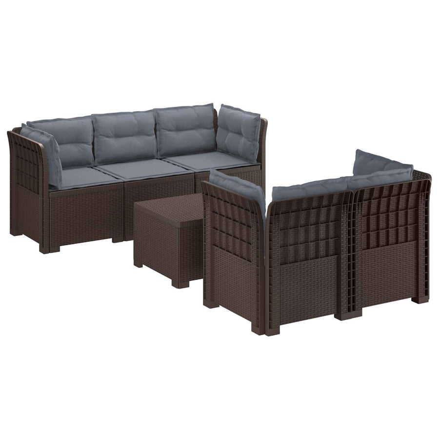 5-Zits Tuin Sofa met Kussens Rattan Look PP Bruin