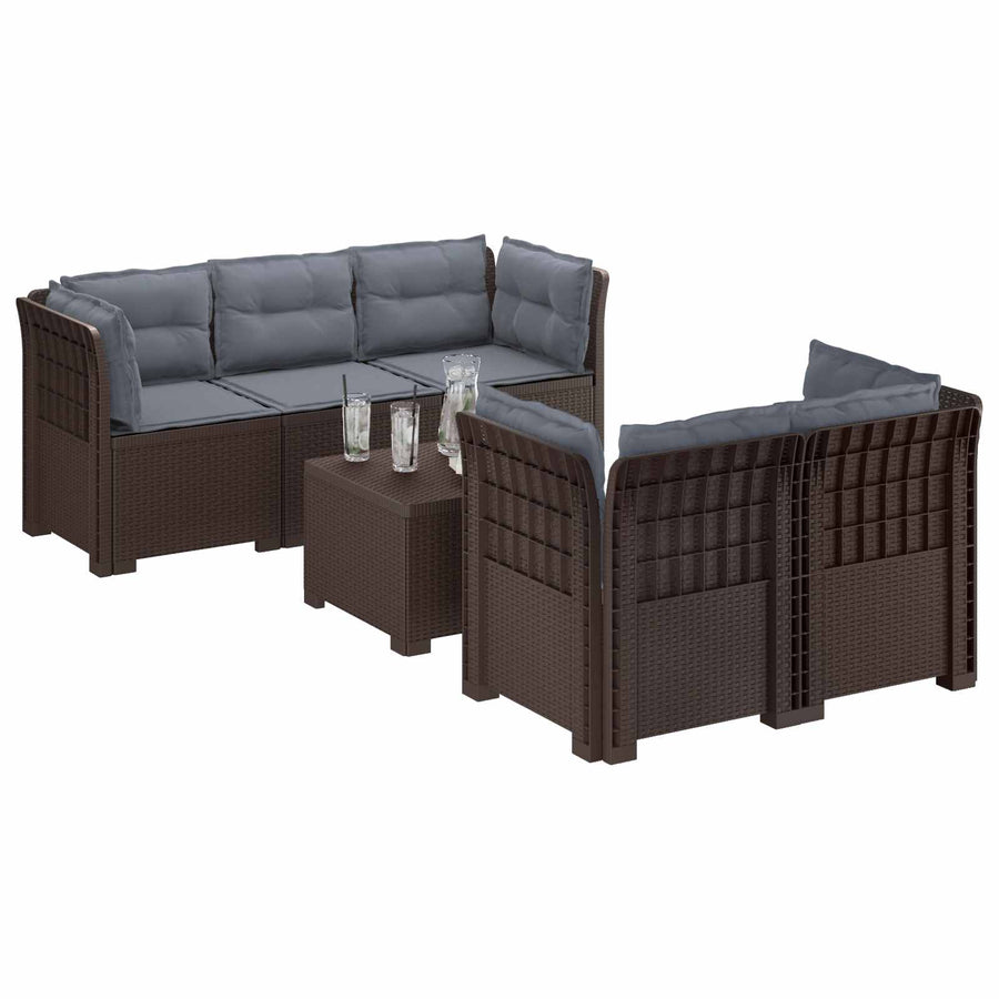 5-Zits Tuin Sofa met Kussens Rattan Look PP Bruin