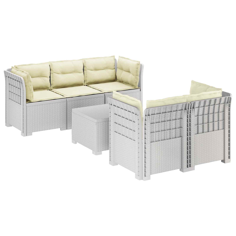 5-Zits Tuin Sofa met Kussens Rattan Look PP Wit
