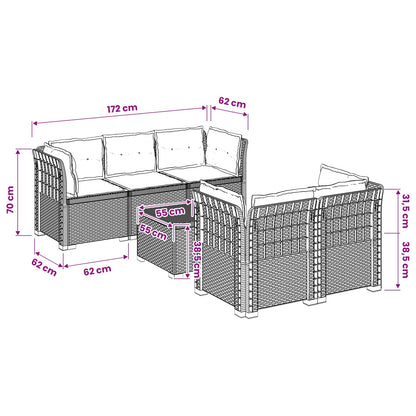 5-Zits Tuin Sofa met Kussens Rattan Look PP Wit