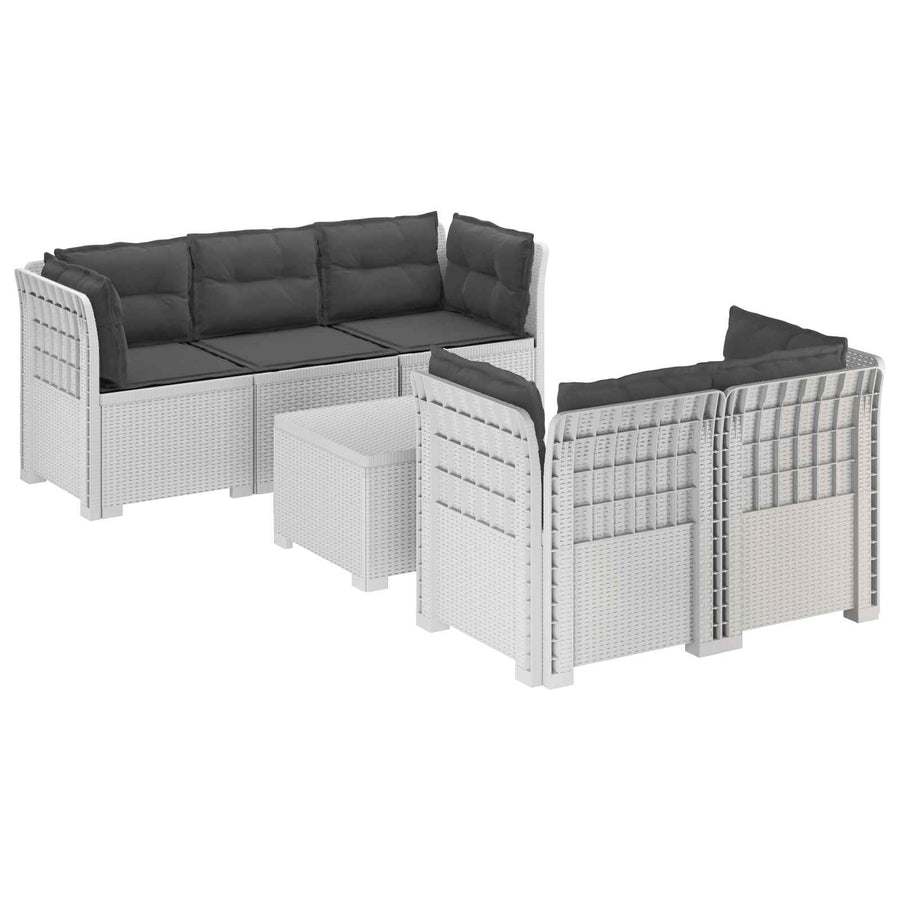 5-Zits Tuin Sofa met Kussens Rattan Look PP Wit