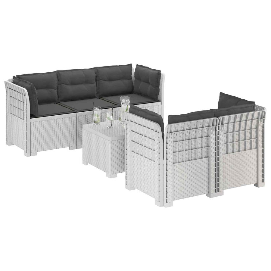 5-Zits Tuin Sofa met Kussens Rattan Look PP Wit