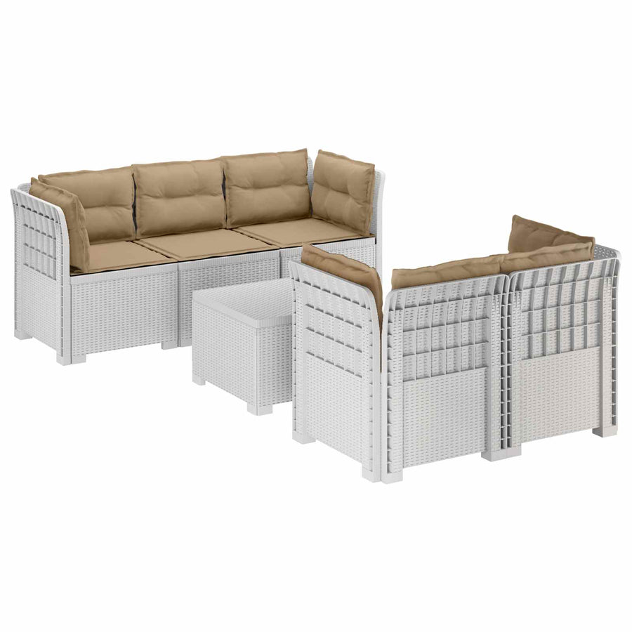 5-Zits Tuin Sofa met Kussens Rattan Look PP Wit