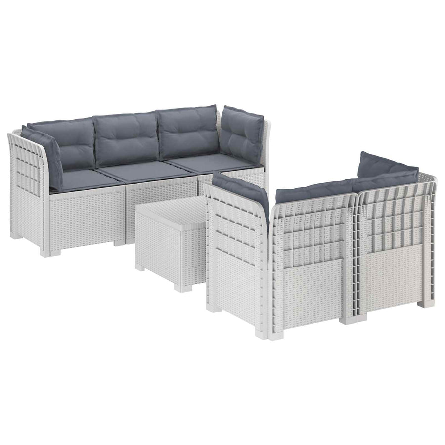 5-Zits Tuin Sofa met Kussens Rattan Look PP Wit