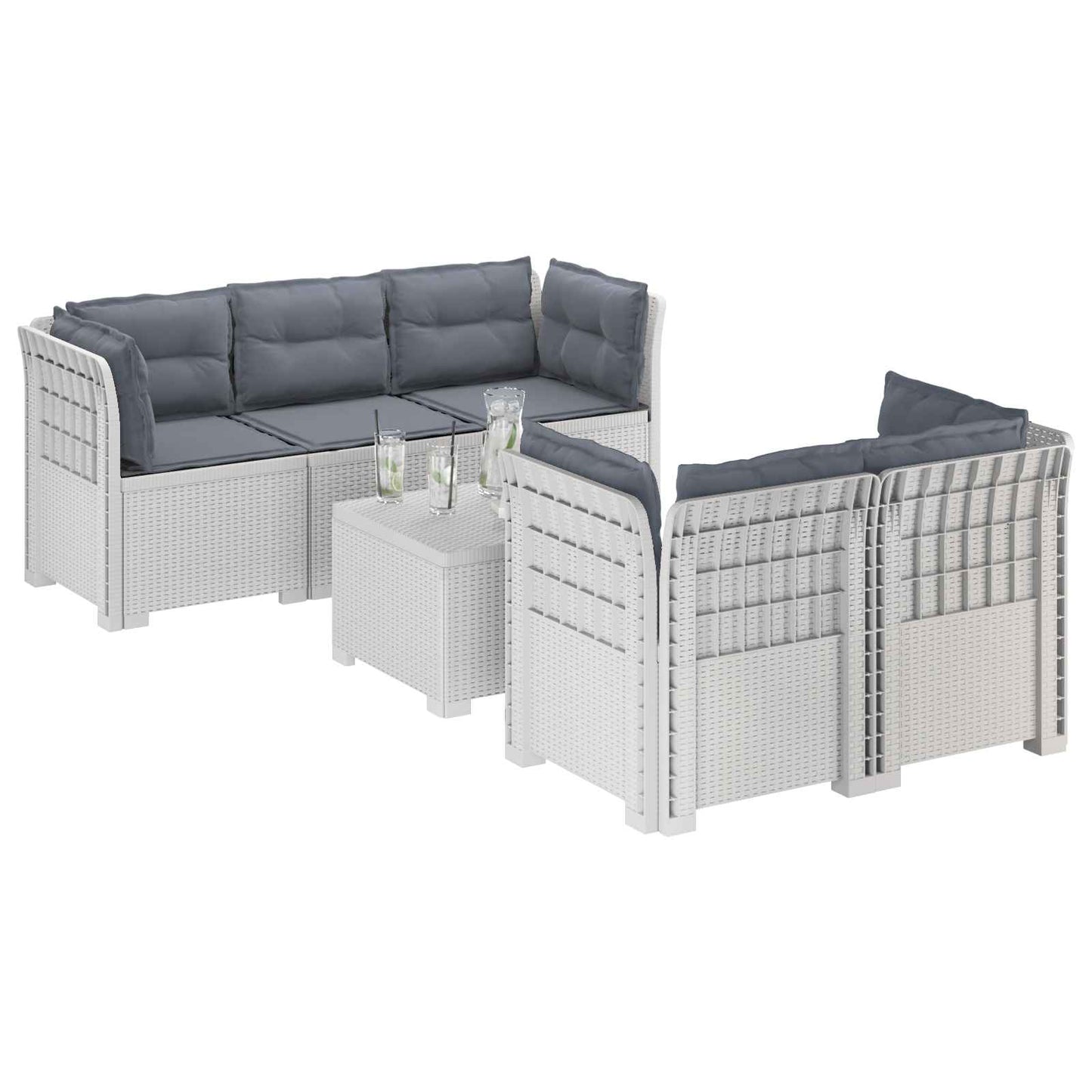 5-Zits Tuin Sofa met Kussens Rattan Look PP Wit