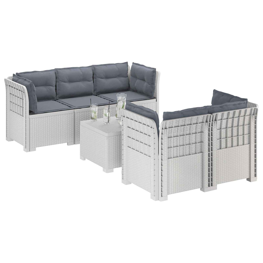 5-Zits Tuin Sofa met Kussens Rattan Look PP Wit