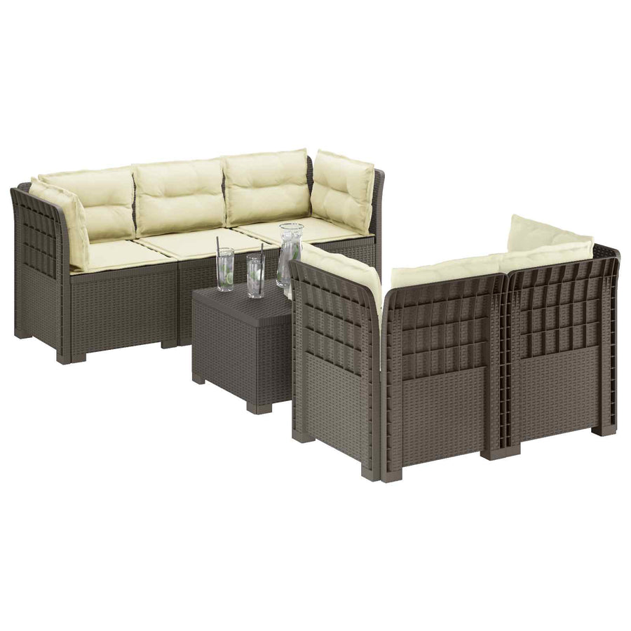 5-Zits Tuin Sofa met Kussens Rattan Look PP Lichtgrijs