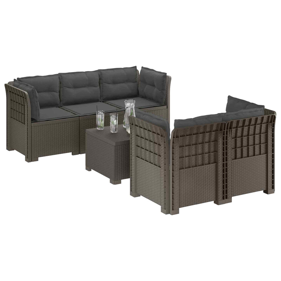 5-Zits Tuin Sofa met Kussens Rattan Look PP Lichtgrijs