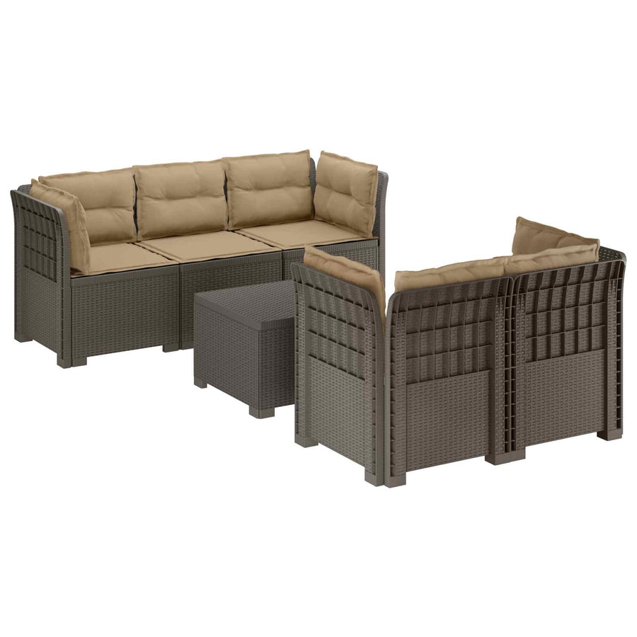 5-Zits Tuin Sofa met Kussens Rattan Look PP Lichtgrijs
