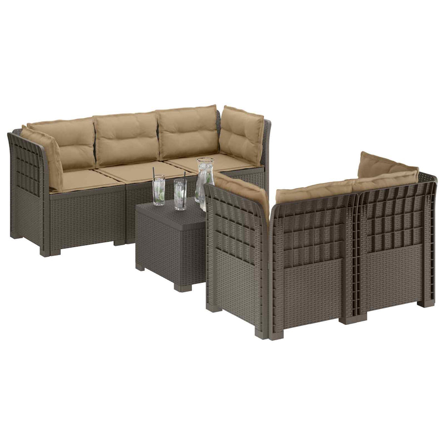 5-Zits Tuin Sofa met Kussens Rattan Look PP Lichtgrijs