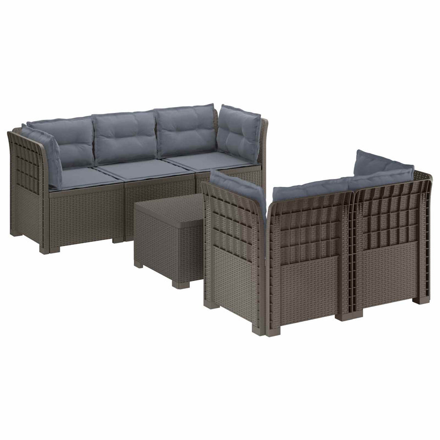 5-Zits Tuin Sofa met Kussens Rattan Look PP Lichtgrijs