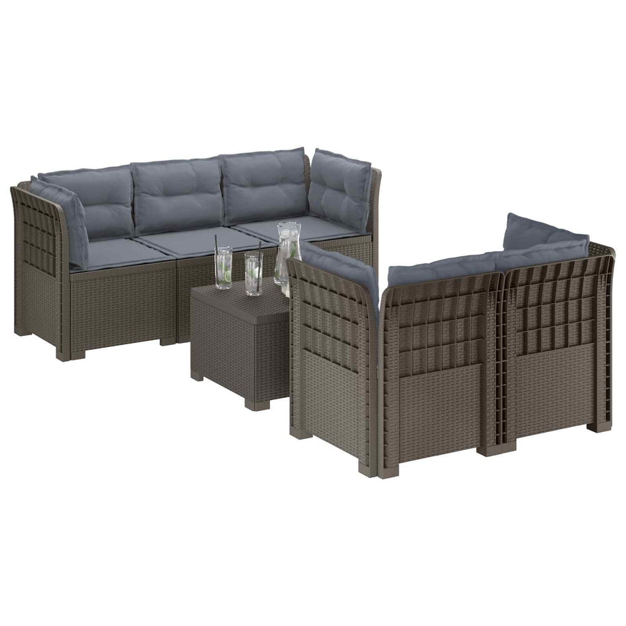 5-Zits Tuin Sofa met Kussens Rattan Look PP Lichtgrijs