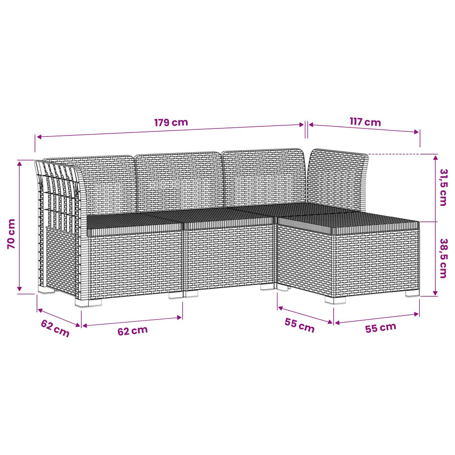 4-Persoons Tuinbank Rieten Look PP Bruin