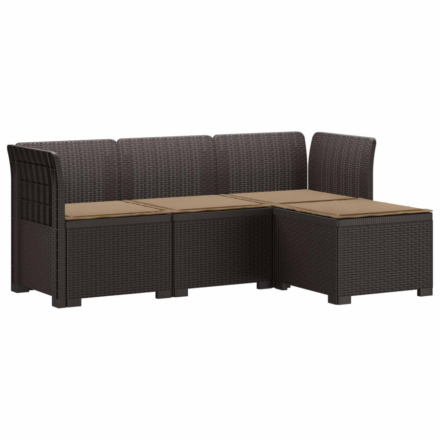 4-Persoons Tuinbank met Kussens Rieten Look PP Bruin